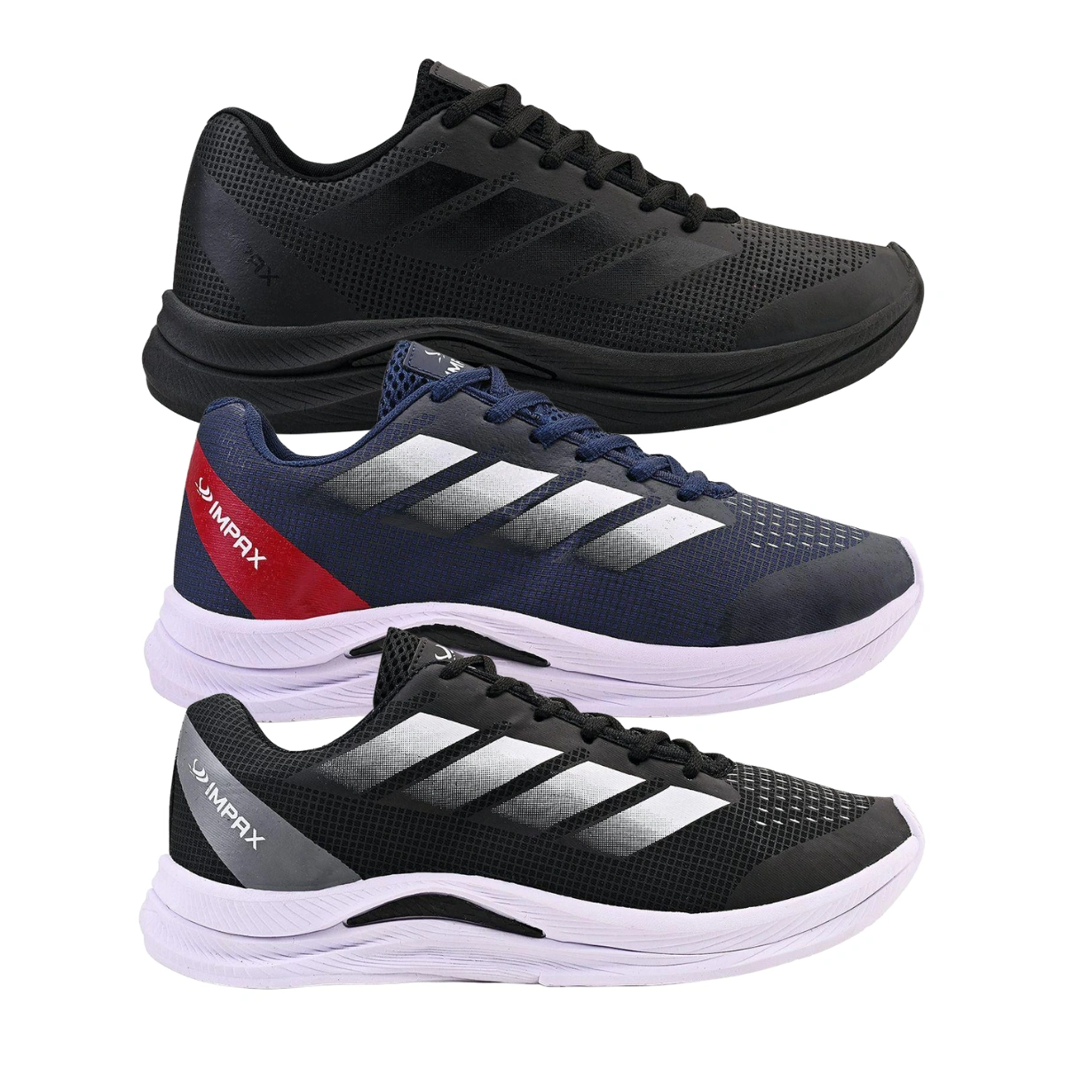 Kit 3 Tênis Masculino Dublin Esportivo Academia Corrida Caminhada - Azul Marinho + Vermelho + Preto - Imagem 2