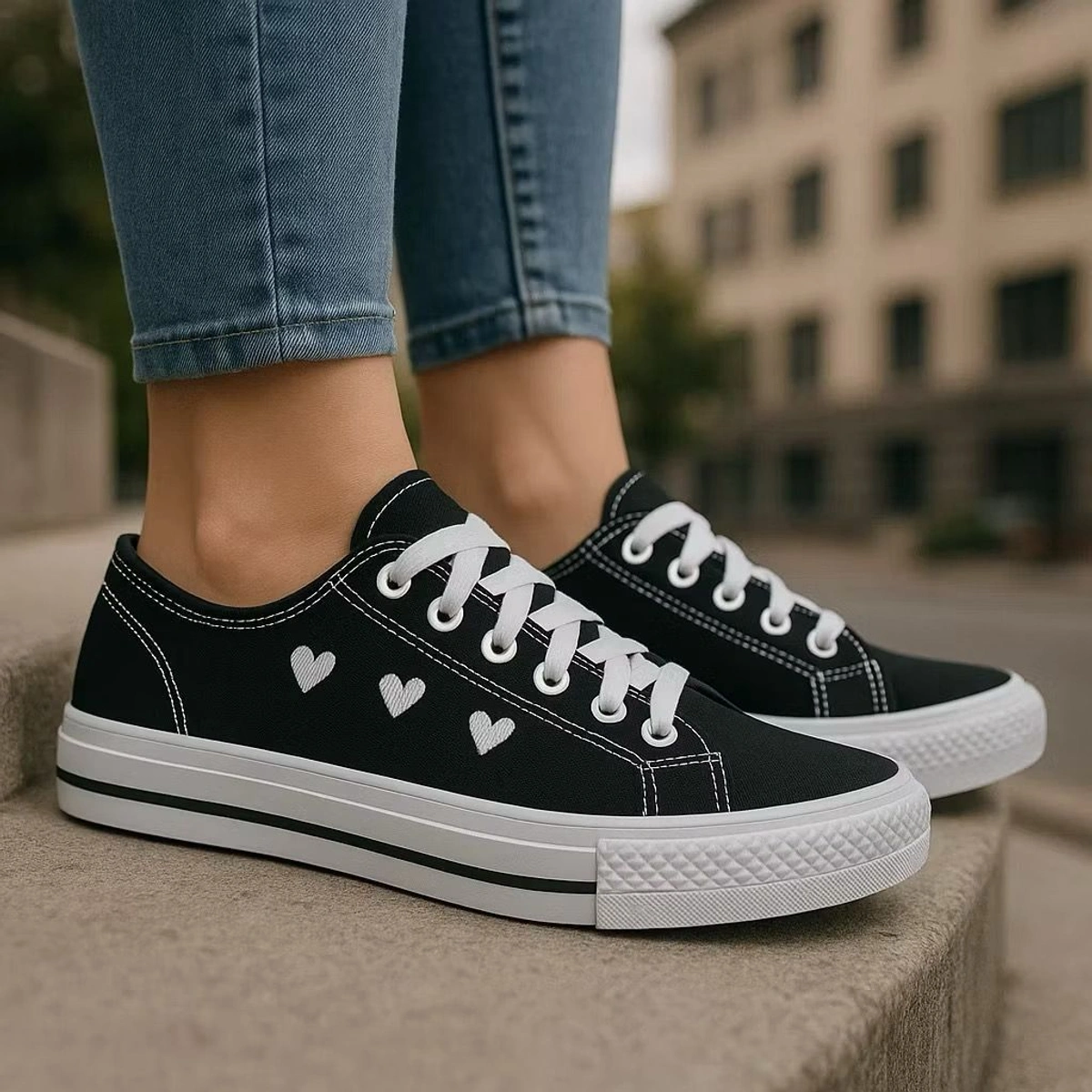 Tênis casual Feminino Coração Leve e Confortável Dia dia - Branco - Imagem 8