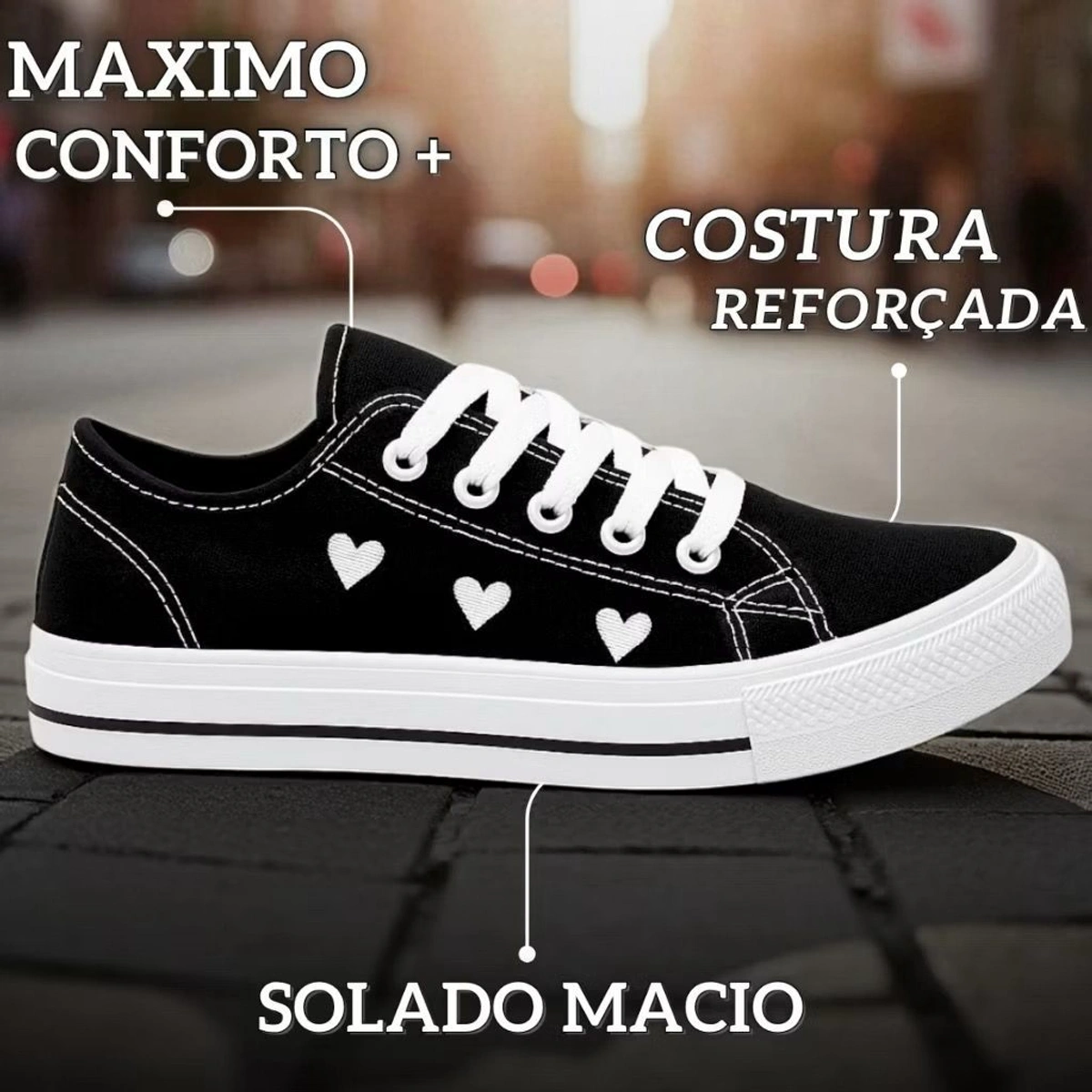 Tênis casual Feminino Coração Leve e Confortável Dia dia - Branco - Imagem 7