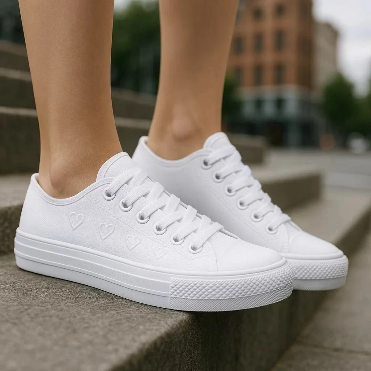 Tênis casual Feminino Coração Leve e Confortável Dia dia - Branco - Imagem 6
