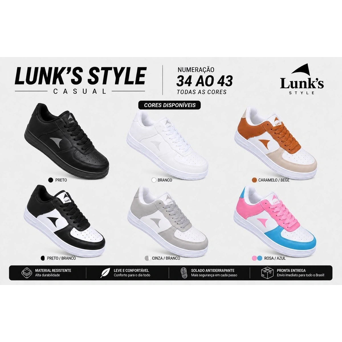 Tenis Casual Luckys Premium Masculino e Feminino - Branco - Imagem 6